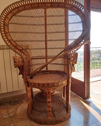 Poltrona Pavone Vintage in vimini