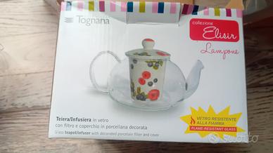 Teiera/infusiera in vetro resistente alla fiamma