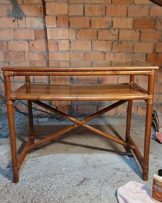 Tavolo / Scrittoio in Bamboo e Rattan con Ripiano