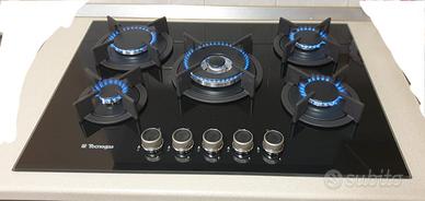 Piano cottura 5 fuochi vetro nero temperato