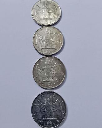4 monete 1 Lira della serie "Impero" 1939/40/41/42