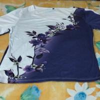 Bella maglia a maniche lunghe, bianca e viola