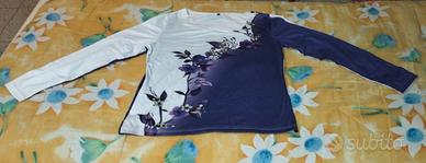 Bella maglia a maniche lunghe, bianca e viola