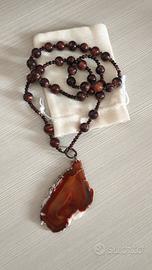 Collana con ciondolo in fetta di agata naturale