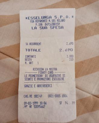 Vecchio scontrino 1999