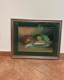 Dipinto olio su tela Natura morta con pesci