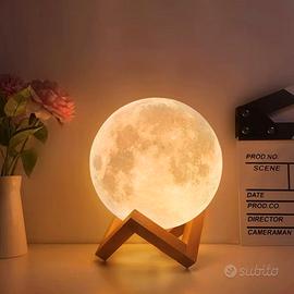 Lampada Lunare 3D LED Sferica con Stand Legno