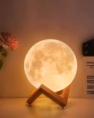 Lampada Lunare 3D LED Sferica con Stand Legno