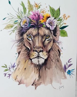 Quadro The King Lion -Acquerello su carta 