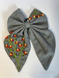 Fiocco capelli ricamato mano nastro fiori elastico