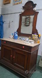 Comò o mobile da bagno antico con specchio