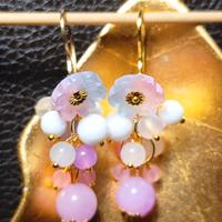 orecchini donna fiori murano,bianco,lilla giada