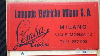 CARTONCINO PUBBLICITARIO RUBRICA LAMPADE LEMSA 