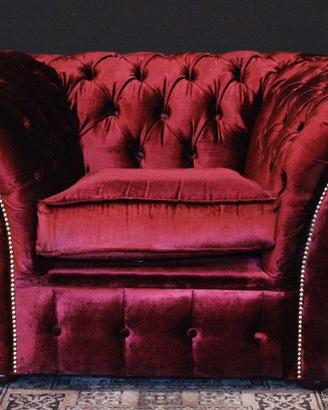 Poltrona Chesterfield club in velluto fucsia