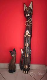 Tris di Gatti Decorativi Etnici in Legno 