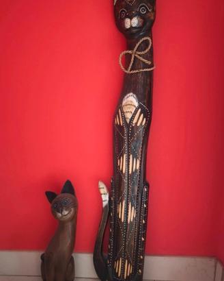 Tris di Gatti Decorativi Etnici in Legno 