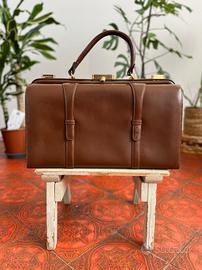 Borsa bauletto rigido pelle marrone vintage