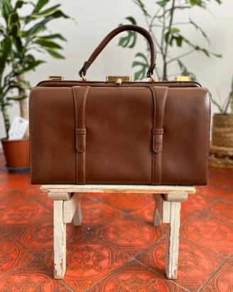 Borsa bauletto rigido pelle marrone vintage
