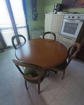 Set Tavolo Rotondo Allungabile + 6 Sedie Vintage