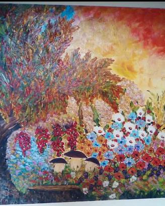 Quadro Olio su Tela Materico - Giardino Incantato 