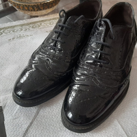 Scarpe francesine, vera pelle in vernice nera