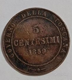  moneta 5 centesimi 1859 - governo di toscana 