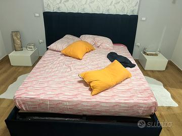 Letto Matrimoniale contenitore in velluto blu