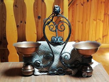 Lampadario in ferro battuto a 2 lampade