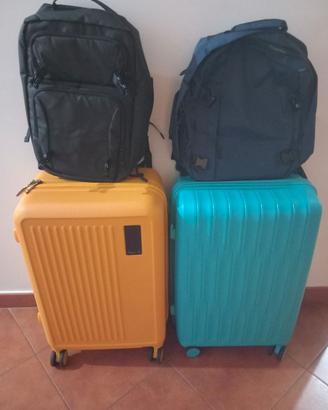 2 trolley medi rigidi +2 zaini bagaglio a mano