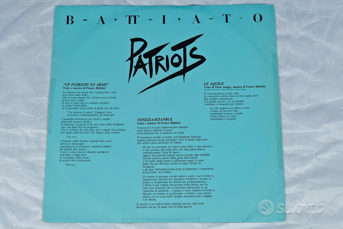 Franco Battiato PATRIOTS LP *EX/EX-* Vinile 1980 - Collezionismo In vendita  a Catania