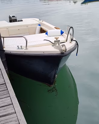 Barca a motore nuovo in rodaggio  a Venezia 