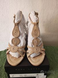 SANDALI CAMOSCIO BEIGE PURA LOPEZ N. 38