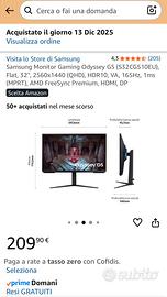Samsung Monitor Gaming Odyssey G5 32 pollici
