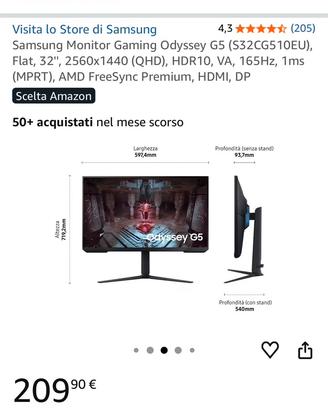 Samsung Monitor Gaming Odyssey G5 32 pollici