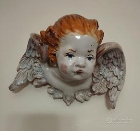 Testa angelo terracotta smaltata R. Apicella