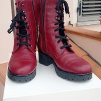 Scarponcini anfibi vera pelle rosso bordeaux 36 