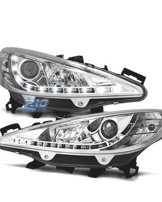 FARI PEUGEOT 207 06-12 LUCE LED DIURNA FONDO CROMA