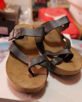 Sandali Zeppa Sughero Pelle Nera