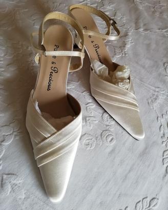 Scarpe SPOSA-CERIMONIA raso Avorio. n°38.5-39
