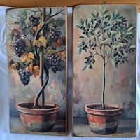 Vie e Olivo, 2 pannelli in legno dipinti a mano 