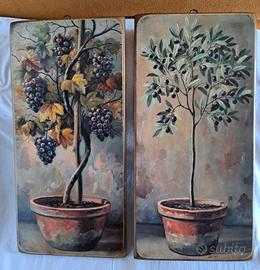 Vite e Olivo, 2 pannelli in legno dipinti a mano 