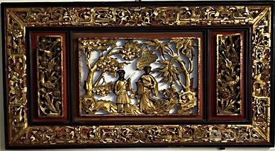 Bassorilievo cinese / sopraporta in legno del 1700