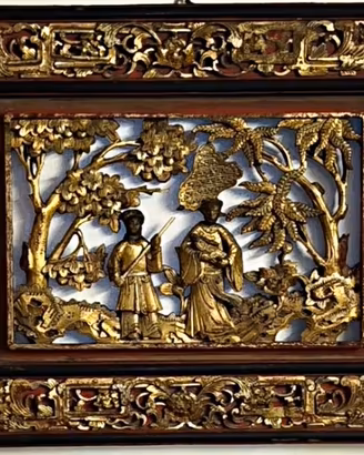 Bassorilievo cinese / sopraporta in legno del 1700