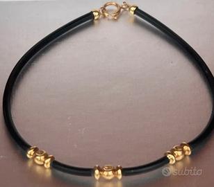 Bracciale Caucciù Con Inserti In Oro puro 750-18kt