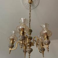 Lampadario Vintage in vetro inciso e marmo