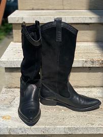 Stivali texani / camperos vintage in vera pelle ne