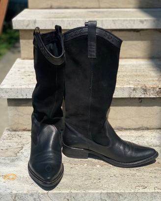 Stivali texani / camperos vintage in vera pelle ne