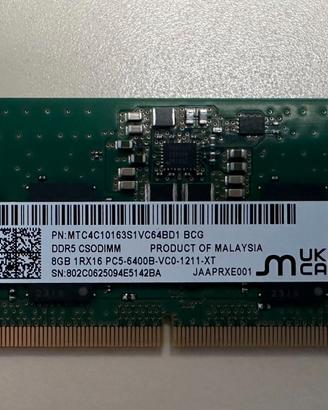 RAM Micron 8GB DDR5 PC5-6400B CSODIMM