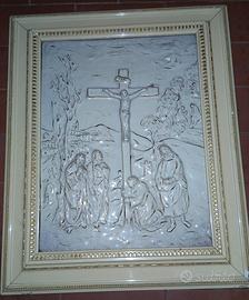 Ceramica smaltata a rilievo CrocifissioneGesù 1950