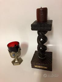 Cero Lourdes con base in legno e porta lume